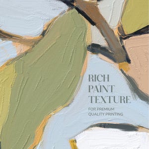 Puede incluir: Pintura abstracta con textura rica. La obra presenta una paleta de colores apagados, incluyendo verde, beige y azul, con toques de amarillo y marr&oacute;n. El texto en la imagen dice "RICH PAINT TEXTURE FOR PREMIUM QUALITY PRINTING."