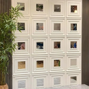 Mirror Wall Panels Modern PVC Wall Decor DIY Home Improvement Black Matte Flexible Panel – 50x50 cm Paintable Wall Square Panel 4 pcs sets