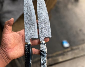 Damascus Chef Knife – 8 Inch with 5 Inch Resin Handle Custom Handmade Kitchen Knife | Professional Chef Gift