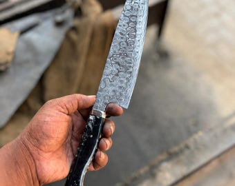 Damascus Chef Knife – 8 Inch with 5 Inch Resin Handle Custom Handmade Kitchen Knife | Professional Chef Gift