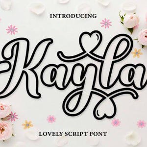Kayla Outline : Police d'Écriture Manuscrite Mignonne | Fichier de Découpe Cricut Silhouette | PUA Encoded | Design Digital, Artisanat
