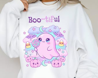 Boo-tiful Halloween Ghost PNG SVG | Kawaii Pastel Cute Ghost Clipart Digital Download