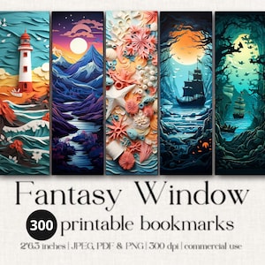 Zestaw zakładek do wydruku Fantasy Window: cyfrowe pobieranie dla miłośników książek | Użytek komercyjny