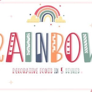 Regenbogen-Dekorationsschriftpaket: 5 Stile für Cricut, Basteln und digitales Design (Kreis, Linie, Stern, Herz)