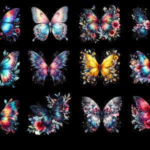 Pacote de Clipart de Borboletas em Aquarela: 115 Imagens PNG Transparentes para Scrapbooking & Convites 300 DPI  Borboletas Digitais Florais