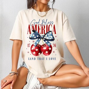 Patriotic Cherry Art: God Bless America 1776 Digital Download for Independence Day Decor