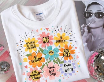 Mental Health Boho Floral Motivational PNG | It’s Okay Affirmation Design | Positive Sublimation Art for T-Shirts & Apparel