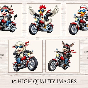 Biker Animal Clipart Bundle: Cartoon Motorcycle PNG Graphics (Digital Download)