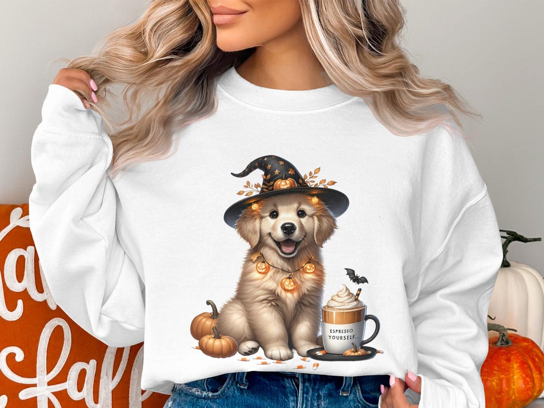 Halloween Golden Retriever Witch Dog, Sublimation PNG (digital Download ...