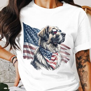 PNG de Leonberger para el 4 de julio: diseño de sublimación de la bandera patriótica de EE. UU., descarga digital del Día de la Independencia para camisetas y manualidades.