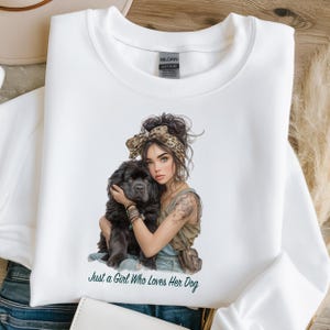 Girl and Newfoundland Dog Sublimation Design, DTF 300 DPI Transparent PNG, Animal Lover Graphic, Cute Puppy Art, Printable Transfer