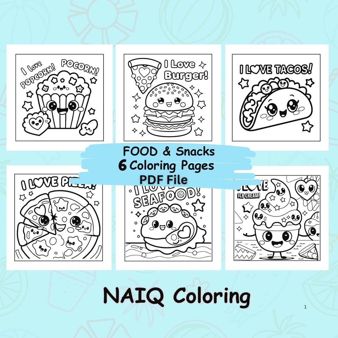 Food and Snacks Coloring Book | Bold and Easy | 6 Coloring Pages - Etsy
