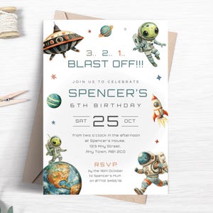 Alien Birthday Invitation, Editable Spaceship Party Invite, Aliens Outer Space Printable Invite, Astronaut Theme Template FB29