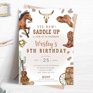 Cowboy Birthday Invitation Template, Rodeo Cowboys Invitation, Wild West Invite, Boys Birthday Party Printable Template FB67