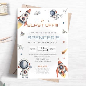 Outer Space Birthday Invitation, Editable Space Rocket Party Invite, Astronaut Theme Printable Invite, Blast Off Party Invite Template FB24