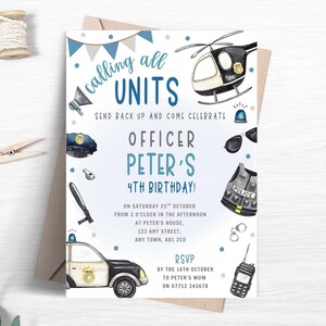 Police Birthday Invitation, Editable Police Officer Invite, Policeman Party Theme Printable Template, Calling All Units Invite FB72