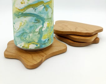 Coasters - Modern design - handmade in solid Cherry