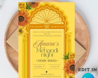 Plantilla editable de invitación para la Noche de Mehendi (5x7) Descarga digital