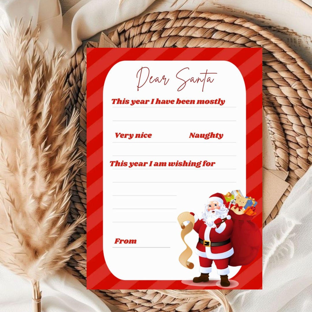 Editable Letter to Santa Christmas Template (5x7) Digital Downloadable ...