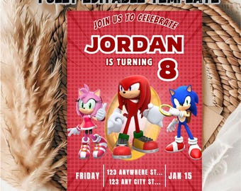 Sonic Birthday Invitation Template: Editable Kids Party Invite (Digital Download)