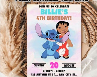 Stitch Birthday Party Invitation Template: Editable Canva File (Digital Download 5x7 PDF)