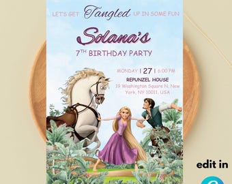 Editable Rapunzel Birthday Party Invitation Template ( 5x7 ) Digital Downloadable product
