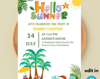 Editable Summer Pool Party Invitation Template (5x7 Digital Download)