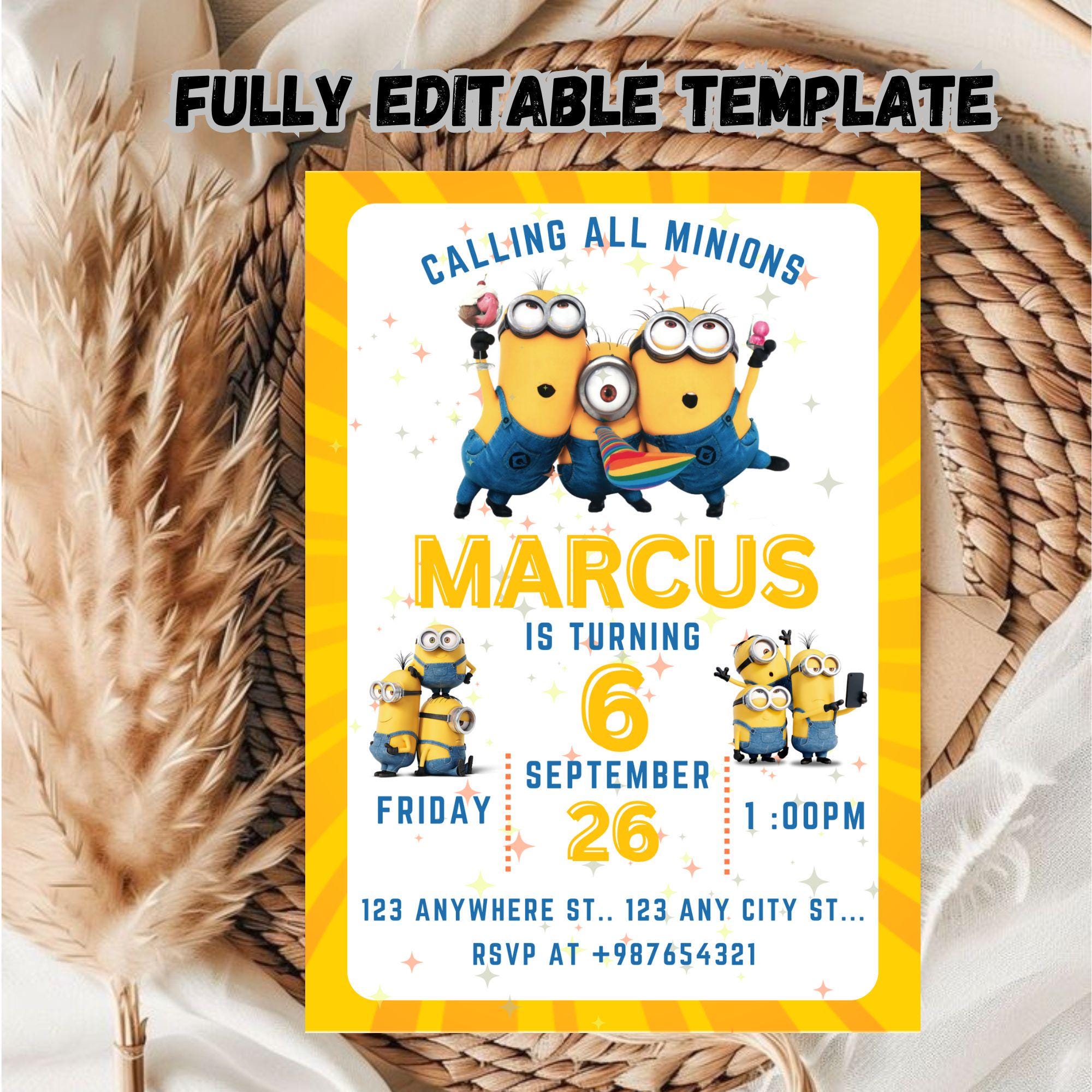 Editable Minions Birthday Invitation Template / Minions Birthday Invitation Template / Kids Birthday Invitation Template