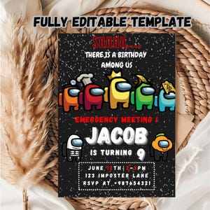 Modelo de convite de aniversário editável entre nós / Modelo de convite de aniversário entre nós para festa de aniversário infantil / Modelo de convite de aniversário