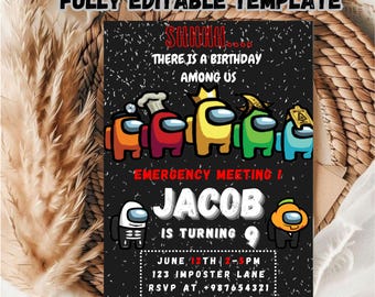Editable Amongus Birthday invitation template / Among us birthday invitation template for kids birthday party / Birthday invitation template