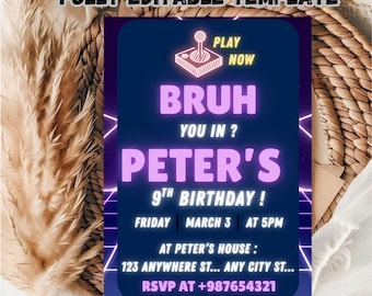 Video Game Birthday Invitation Template: Editable Gamer Party (Digital Download, 5x7 PDF)