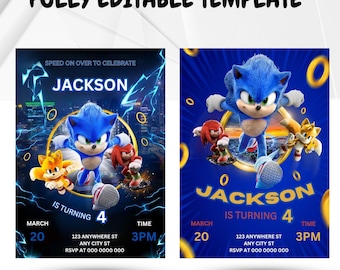 Editable Sonic Birthday Invitation Template / Sonic Birthday Invitation Template / Editable kids Birthday Invitation template