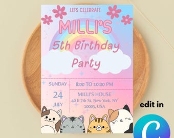 Editable Squishmallow Birthday Invitation Template: Canva PDF Download