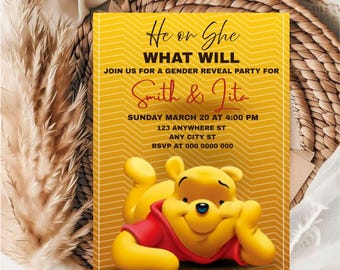 Editable Pooh Gender Reveal Invitation Template (Digital Download, 5x7 PDF)