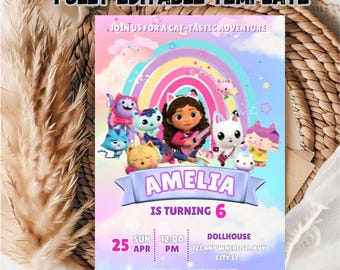Editable Gabbys DollHouse Birthday Invitation Template / Editable Gabbys Doll House Birthday Invitation Template FOr Kids