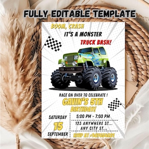 Editable Monster Truck birthday party Invitation Template / monster Truck birthday party Invitation Template / Gamer Boys Birthday Invite