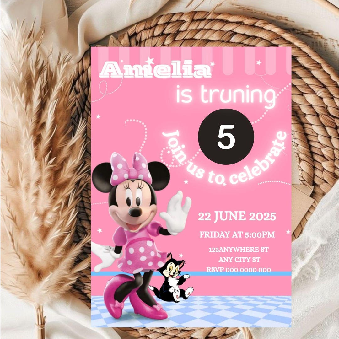 Editable Minnie Mouse Birthday Invitation Template (digital Download ...