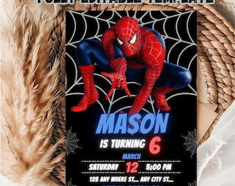 Editable Spiderman Birthday Invitation Template / kids Editable Birthday Invitation Template / Spiderman Kids Birthday Invitation Template