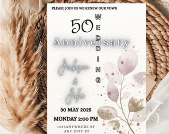 Editable 50th Anniversary Invitation Template (Digital Download)