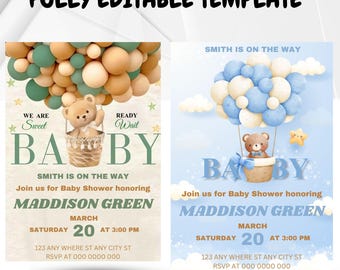 Editable Teddy Bear Baby Shower Invitation Template (Digital Download)