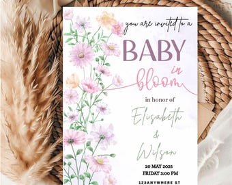 Floral Baby Shower Invitation Template: Editable Canva Design (5x7 PDF)