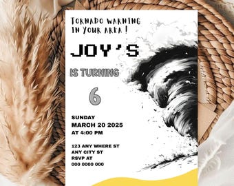 Editable Tornado Birthday party Invitation Template (5x7) Digital downloadable product