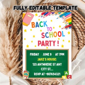 Editable Back to School Party Invitation Template (Digital Download, 5x7 PDF Print)