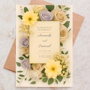 Editable Floral Wedding Invitation Template, Canva Design Printable Boho Floral Template Printable Wedding Invitation, Wildflower Invitation