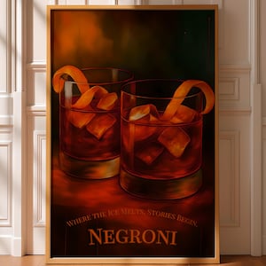 Negroni Cocktail Poster, Artistic Bar Decor, Vintage Cocktail Wall Art, Home Bar Style, Gift for Cocktail Lovers