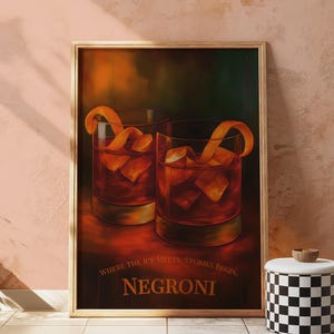 Negroni Cocktail Digital Art - Digital Art Cocktail - Modern Wall Prints, Home Decor, Art Poster, Digital Download - Negroni Digital Art