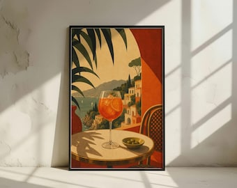Italian Coastal Spritz Wall Art Print: Mediterranean Terrace Poster, Amalfi Coast (Digital Download)
