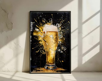 Lámina de cerveza estilo Pop Art / Ilustración moderna de vaso de bar (Descarga digital)