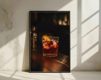 Negroni Cocktail Print - Bar Decor | Mixology Wall Art | Whiskey Lounge Poster | Digital Download