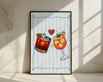 Cocktail Art Print: Negroni & Aperol - Bar Decor (Digital Download)